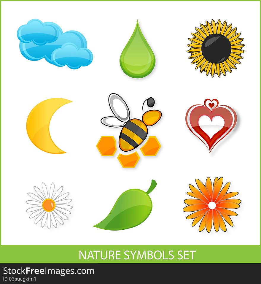 Nature eco symbols set green color isolated