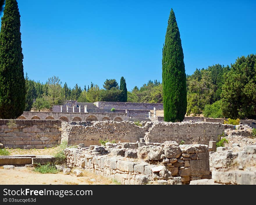 View of the Asklepion - archaeological site in Kos, Dodecanese, Greece