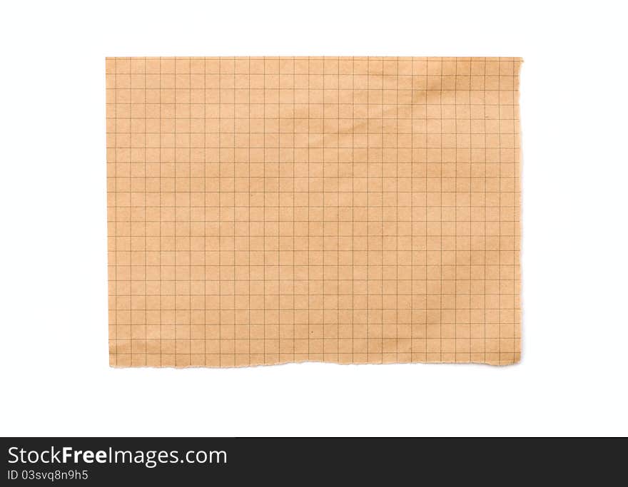 Empty sheet from a notepad in a cell on a white insulated background