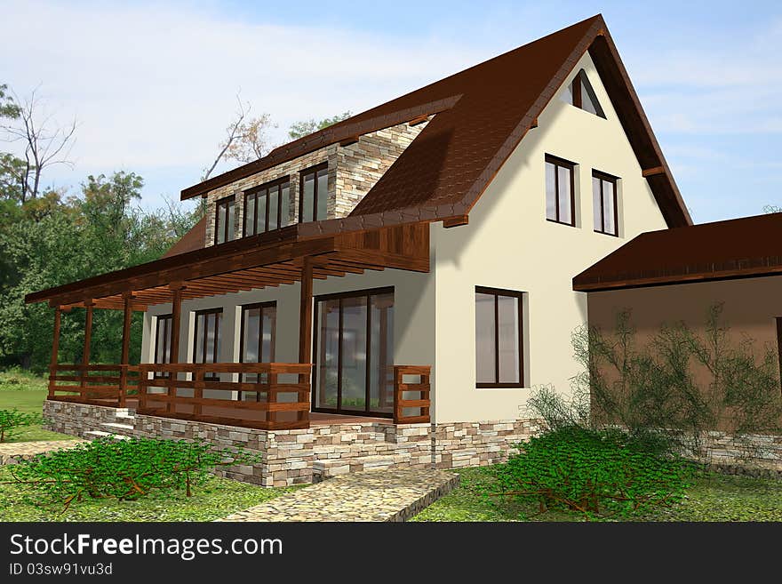 Cosy family house 3D render