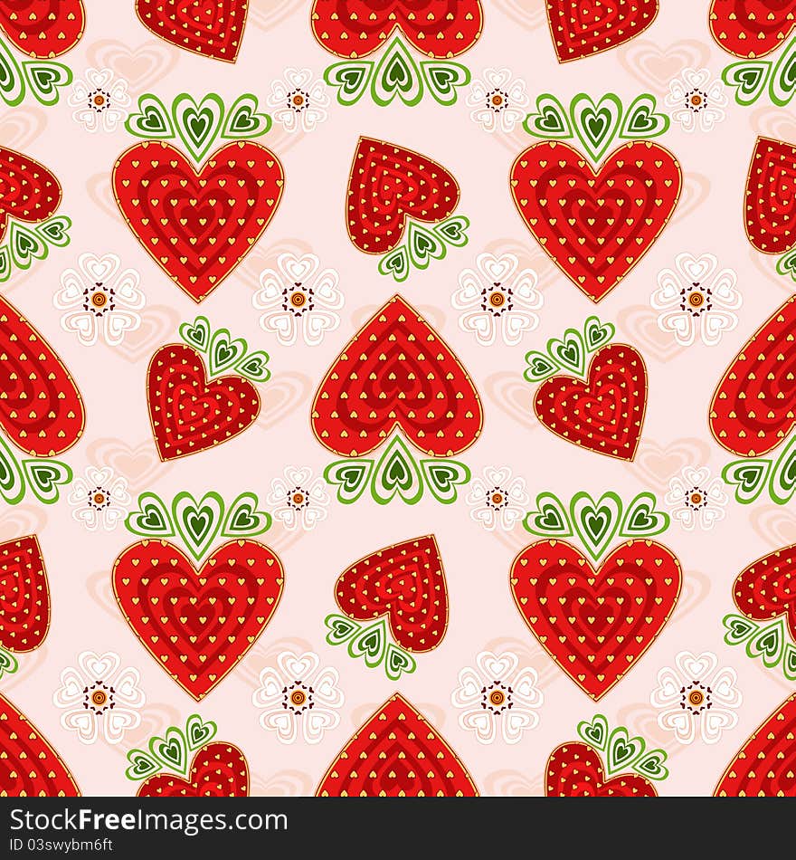 Pink Effortless Pattern With Strawberry