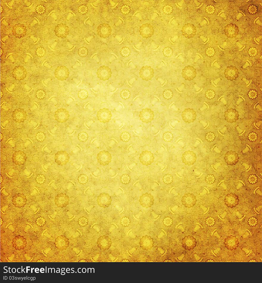 Old yellow grunge paper with vintage ornament