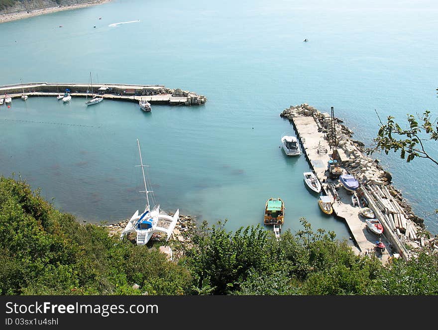 Yachts in marina on the sea shore