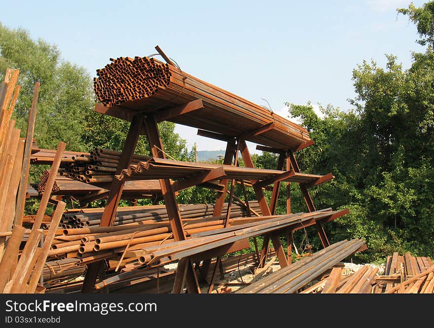 Metal that is stored in open storage for construction purposes. Metal that is stored in open storage for construction purposes