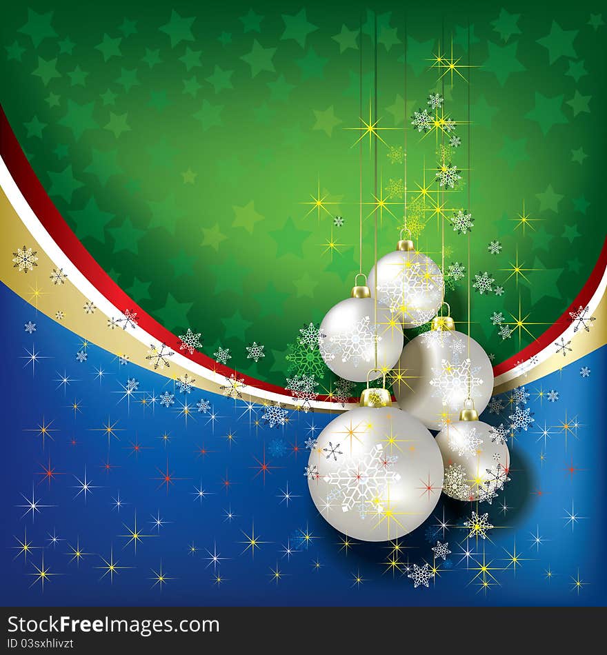 Abstract green blue background with Christmas decorations