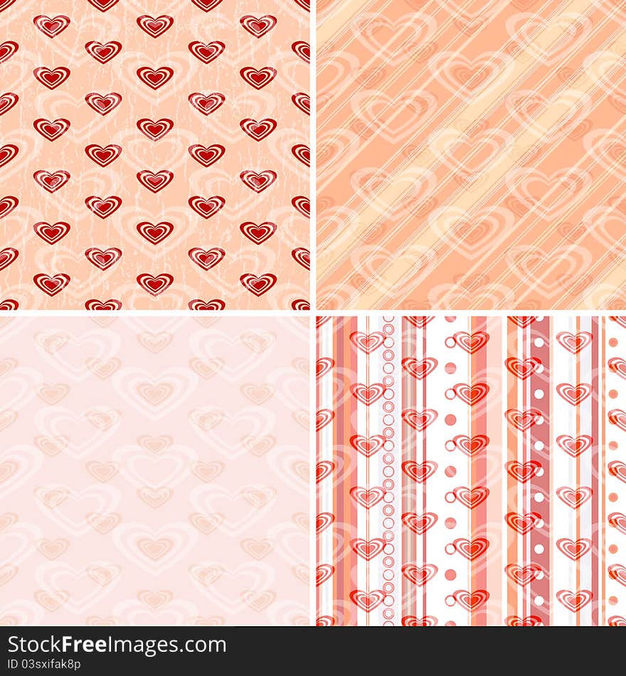 Set seamless valentine patterns with hearts