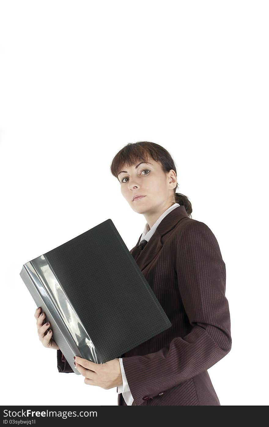 The Business Lady Costs With A Folder For Papers