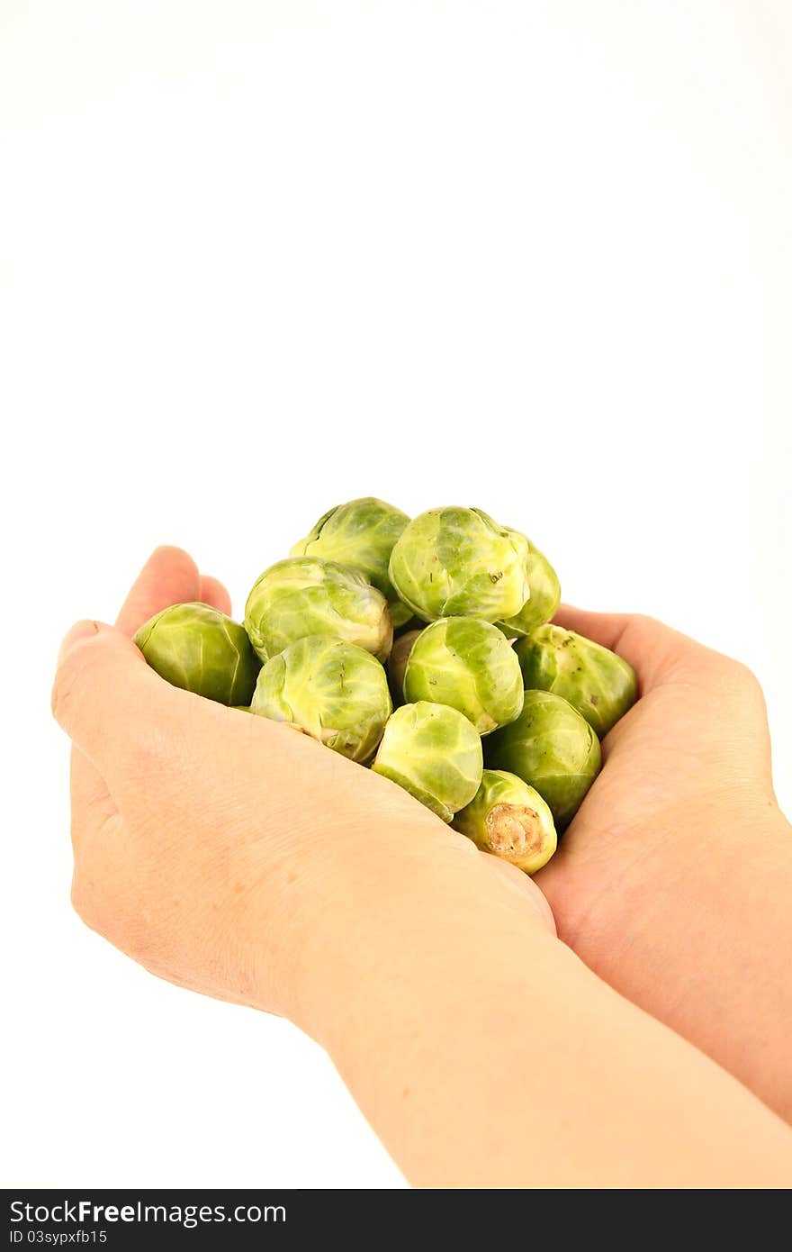 Female Hands Holding Fresh Brussels Sprouts