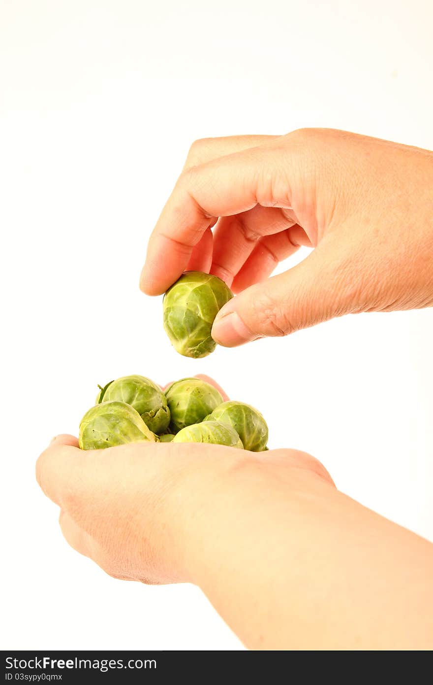 Female Hands Holding Fresh Brussels Sprouts