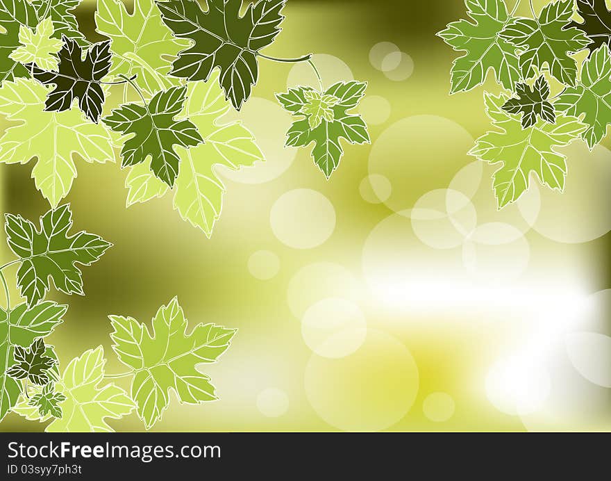 Autumn leaves theme, green ilustration background