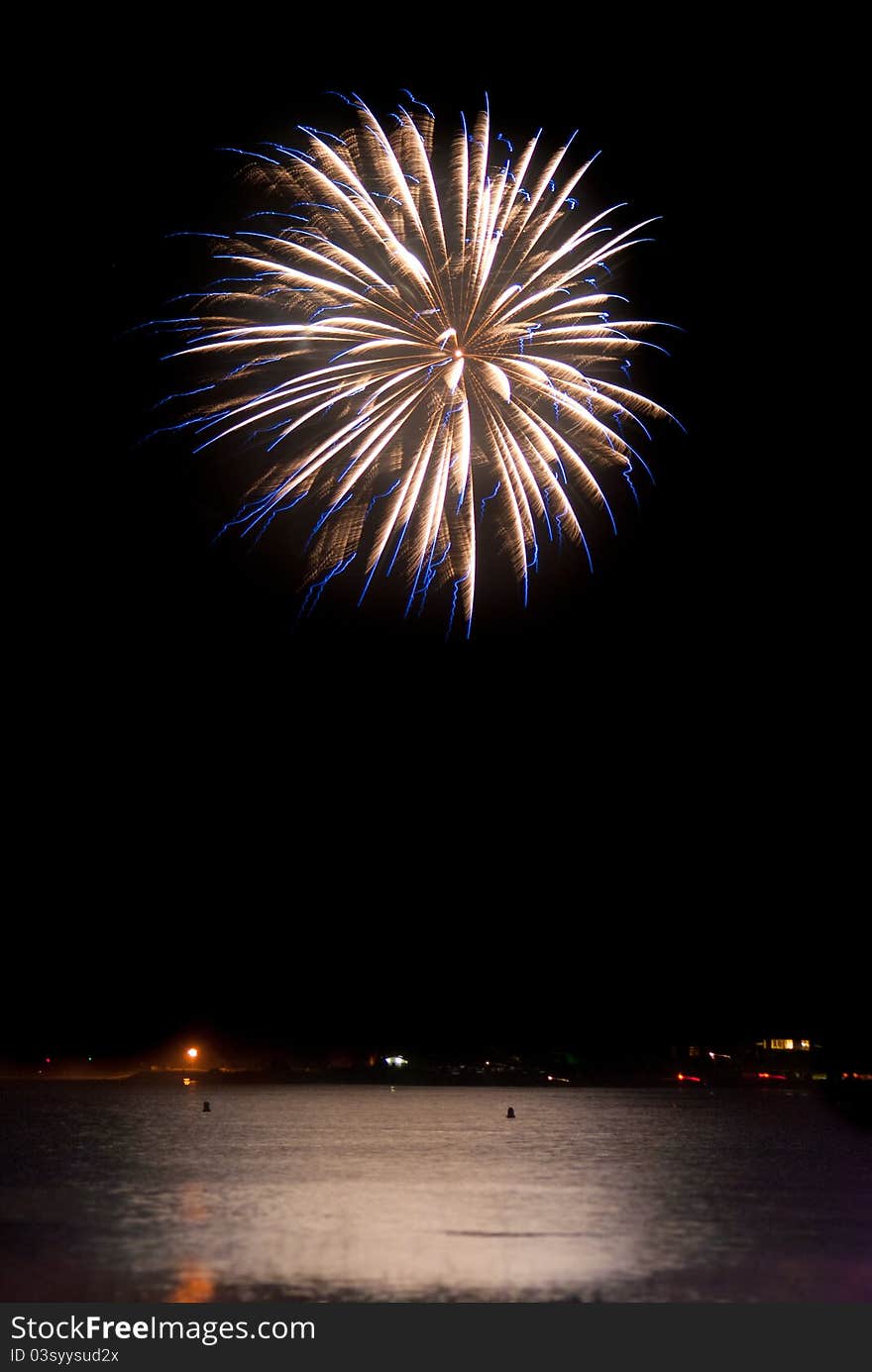 A firework bursts into the night over Bodega Bay, Ca. A firework bursts into the night over Bodega Bay, Ca.