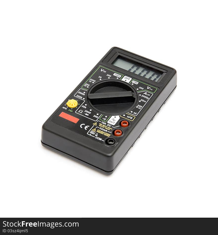 Digital multimeter on white background