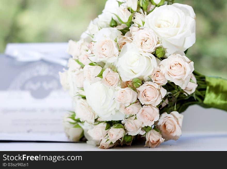 Wedding bouquet of pink and white roses