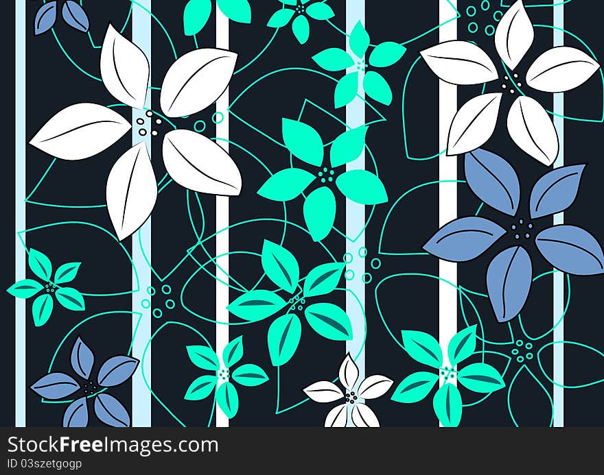 White and green flowers on dark background. White and green flowers on dark background