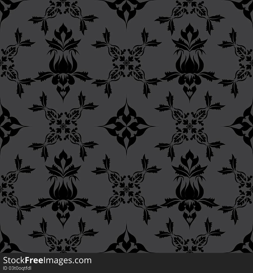 Damask wallpaper pattern, floral seamless ornament.