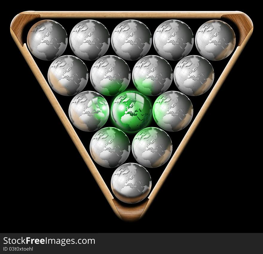 Illustration with triangle and pool balls shaped globe, the concept of business or ecology. Illustration with triangle and pool balls shaped globe, the concept of business or ecology