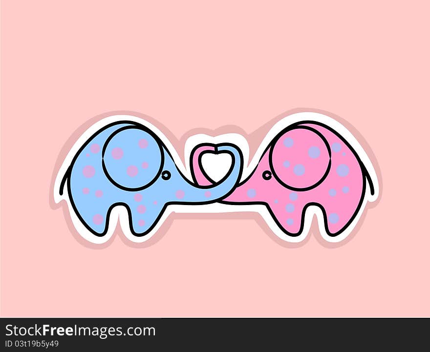 Cute Love Elephants Vector