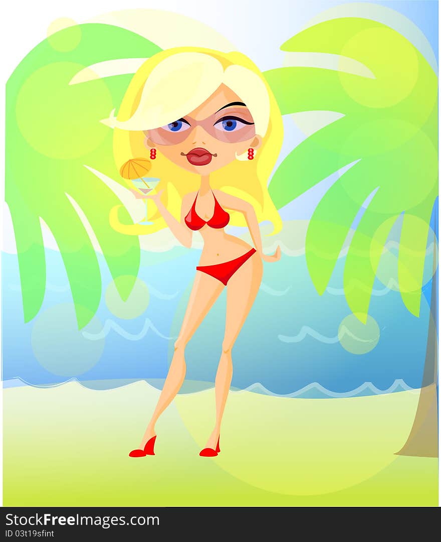 girl on the beach vector ,illustration picture. girl on the beach vector ,illustration picture