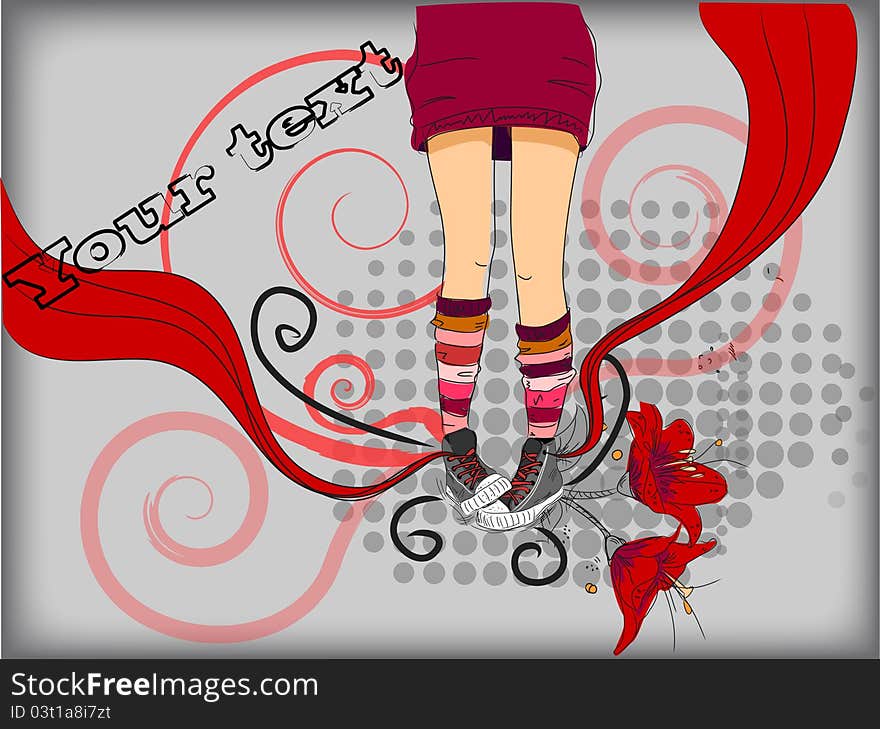 Sneakers At An Abstract Floral Backgr Vector Ound