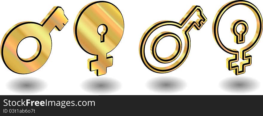 Male And Female Symbols,  Vector Illustrations.