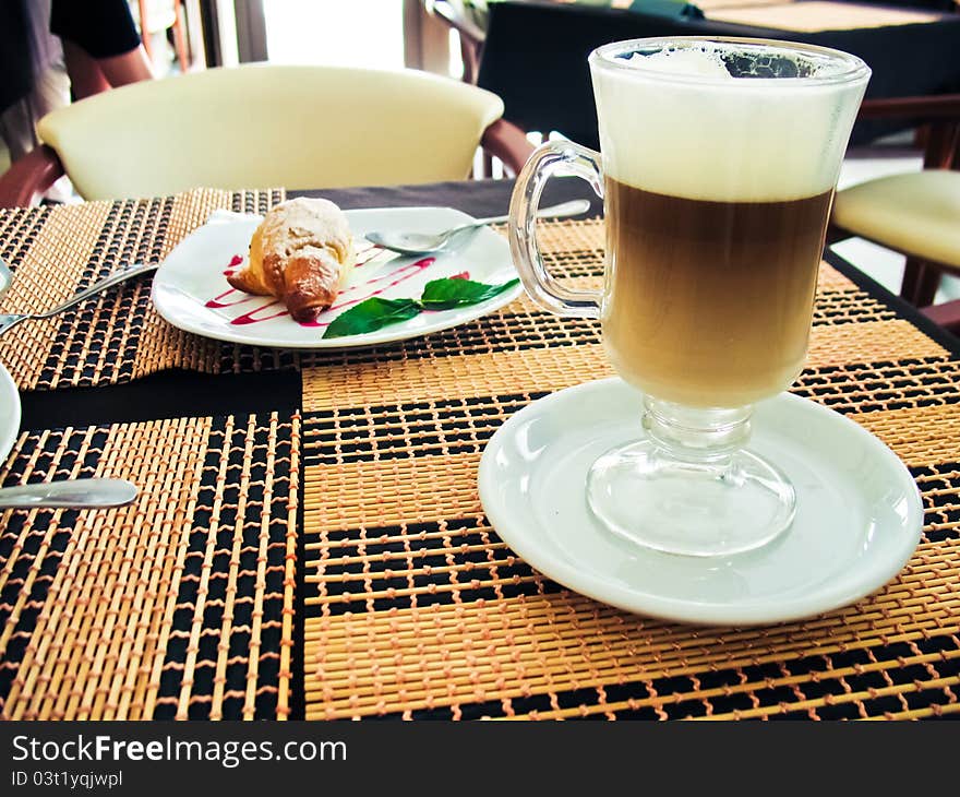 Breakfast With Latte Macchiato And Croissants