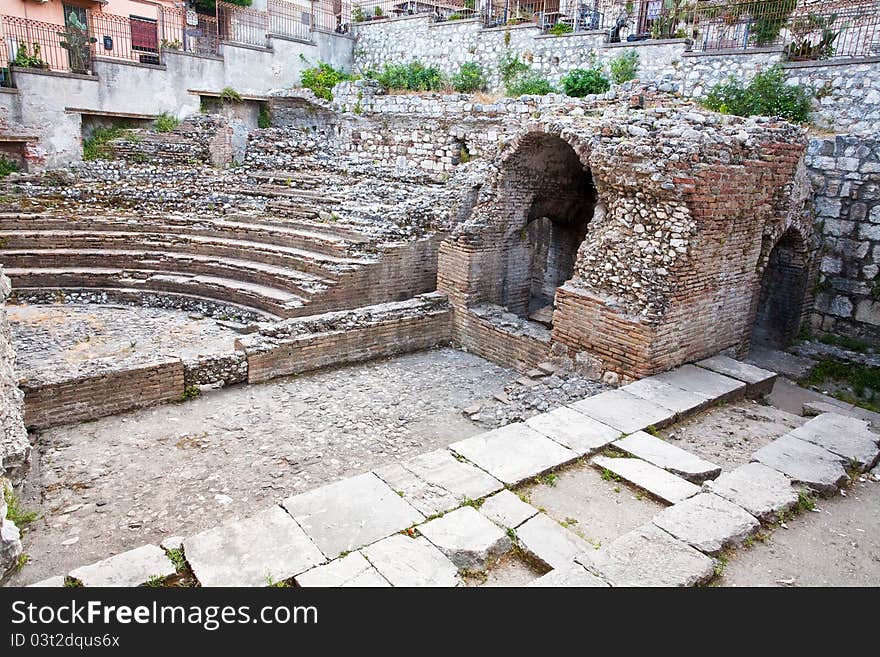 Antique roman amphitheater Odeon, Taormina, Sicily