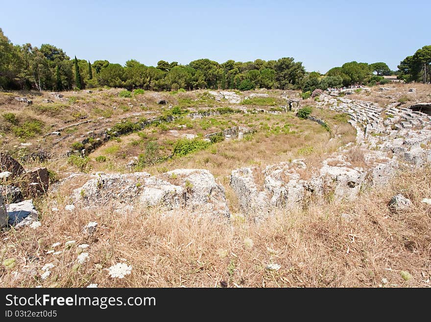 Antique Roman amphitheater in Syracuse, Sicily, Italy