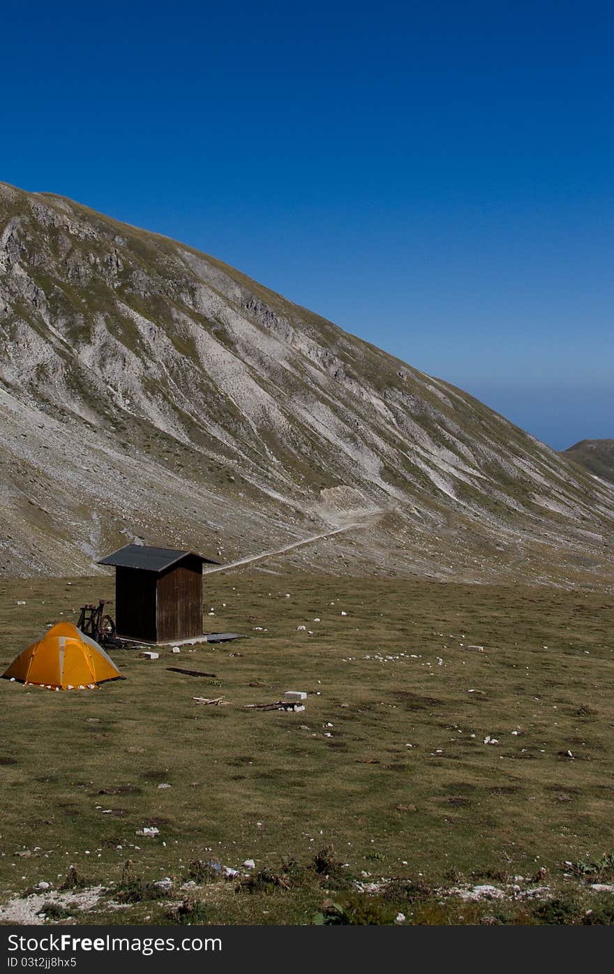 Small tent on the Gran Sasso of Italy. Small tent on the Gran Sasso of Italy