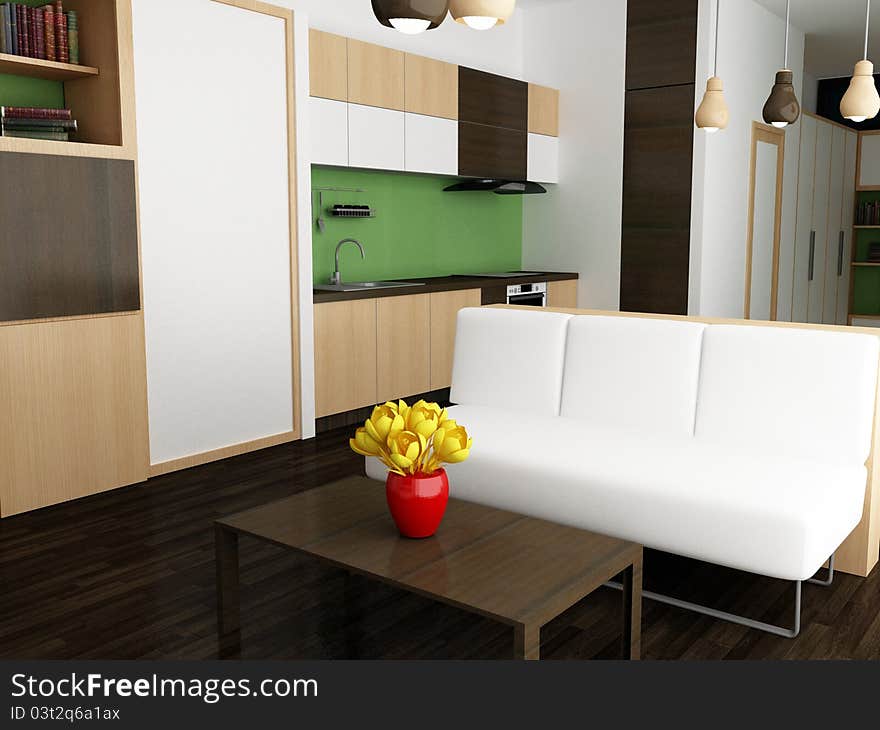 A 3d render of a modern interior. A 3d render of a modern interior.