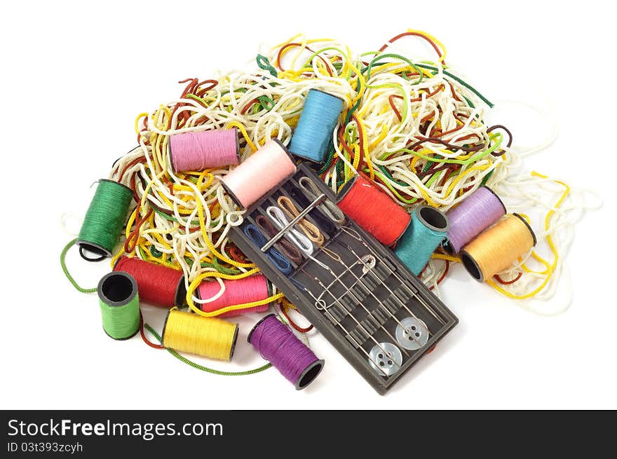 Cotton thread bobbins, on a white background. Cotton thread bobbins, on a white background