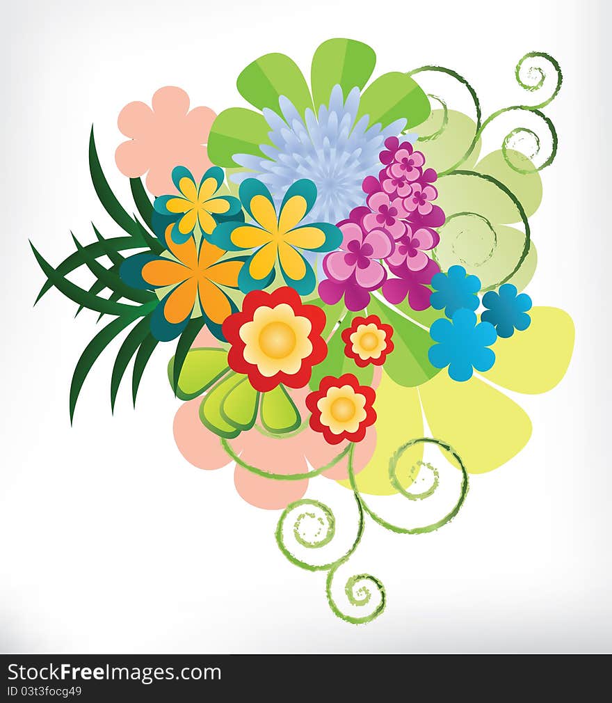 Illustrated Colorful Floral Arrangement on light Background