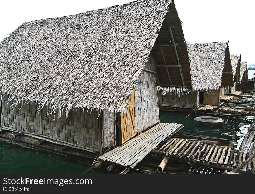 Raft bamboo river hut in Thailand