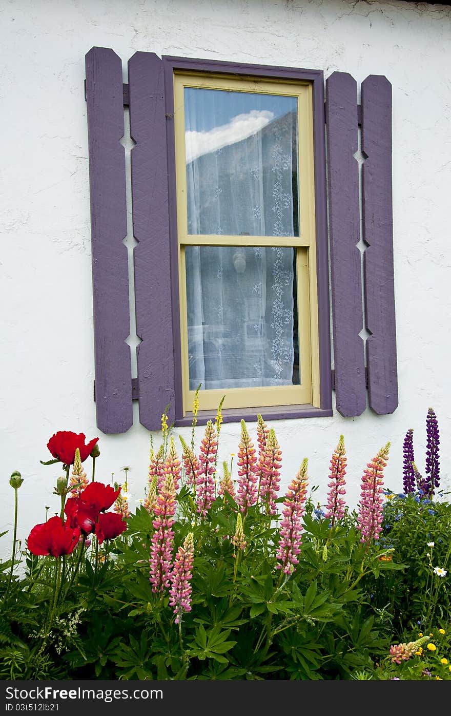 Little white cabin with flowers