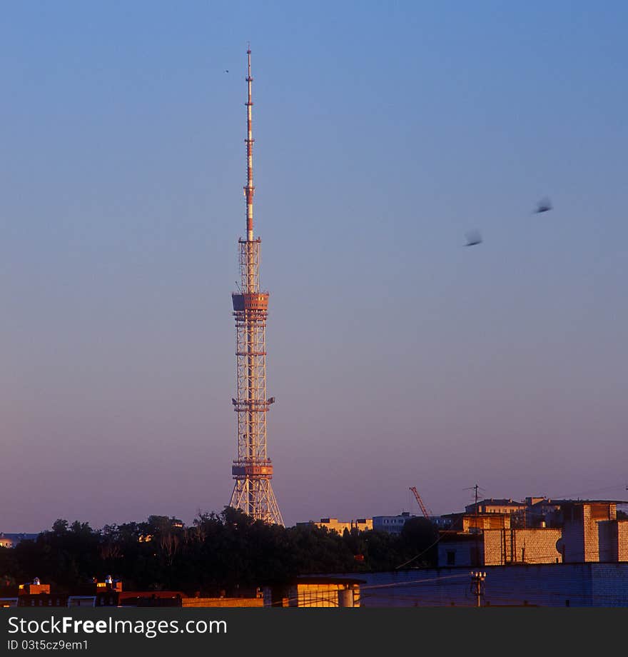 Television tower at sunset.