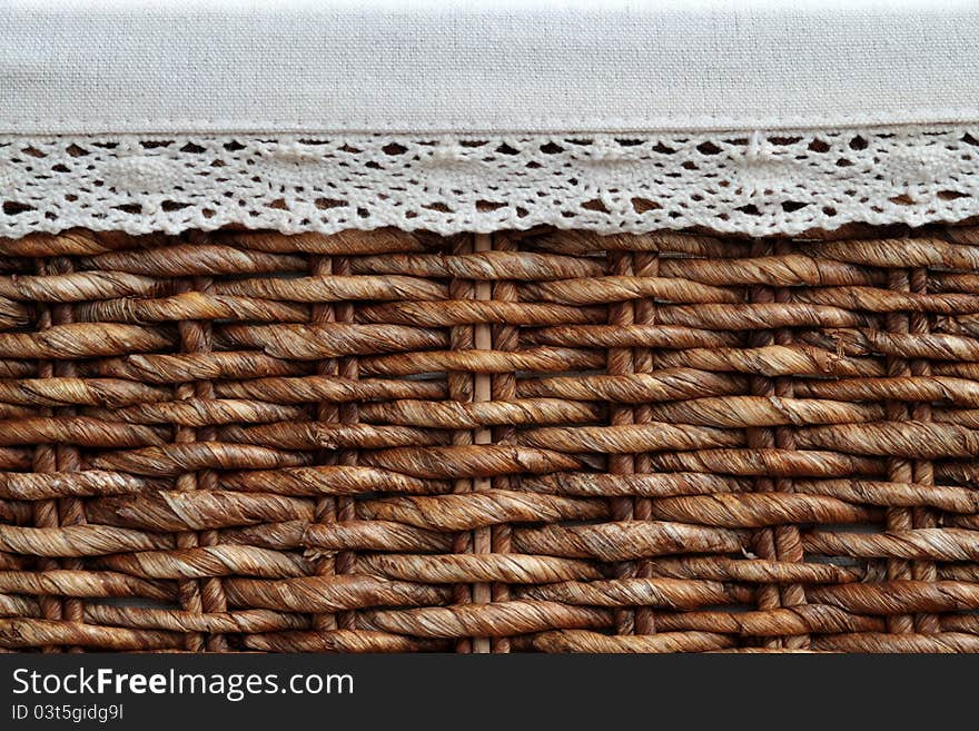 Detail of rattan basket with fabric lining