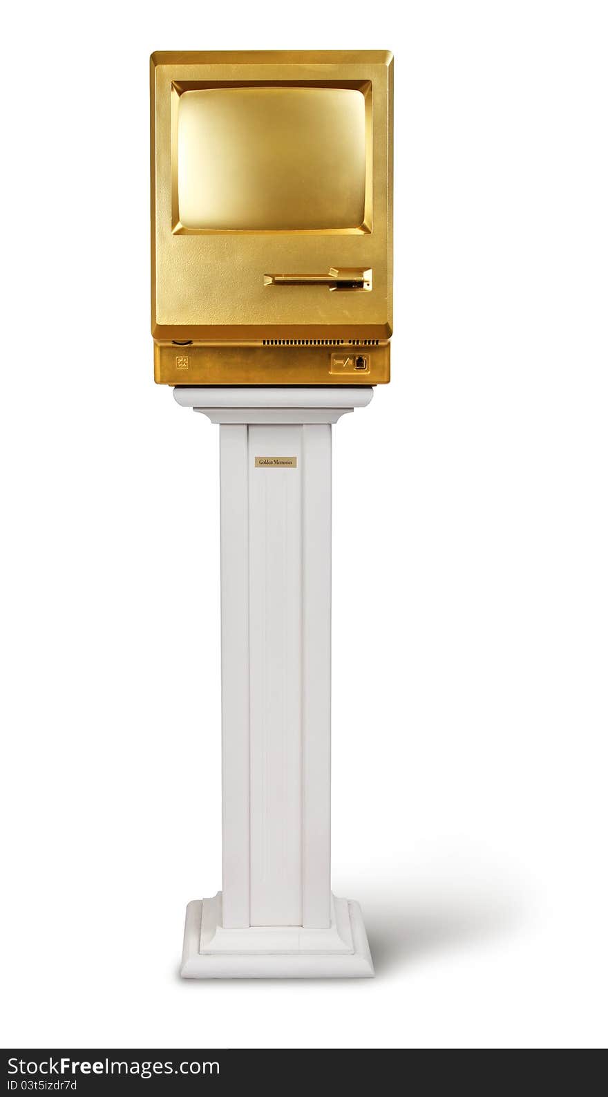 Golden computer on podium