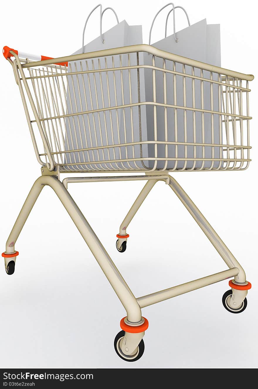 Shopping cart with paper bags