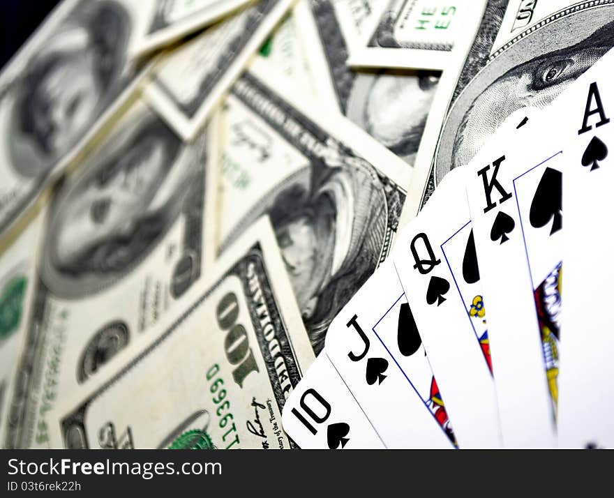 Winning poker combination over the dollar surface. Winning poker combination over the dollar surface