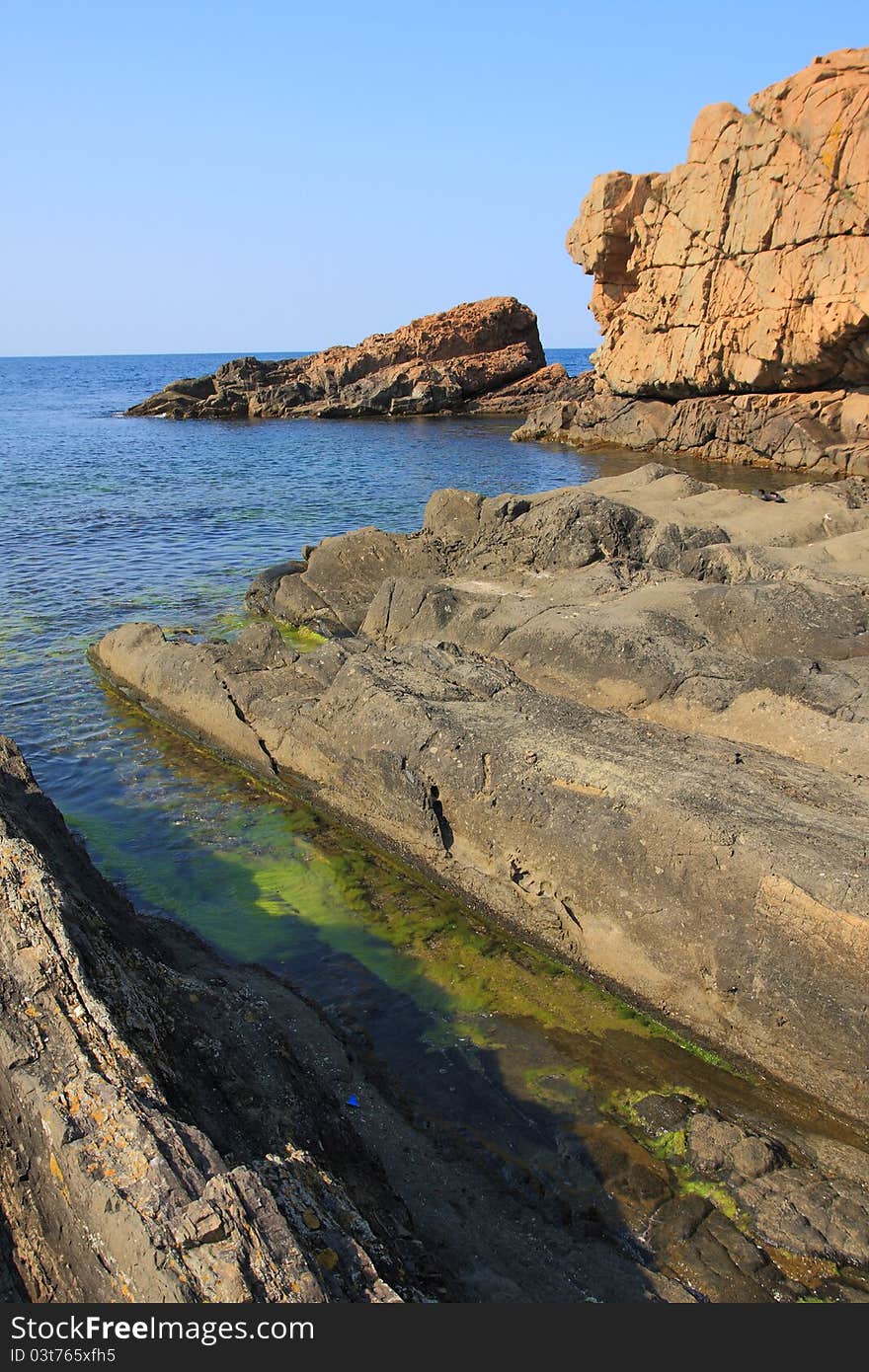 Bizarre stone figures on the beach in Ahtopol Bulgaria.