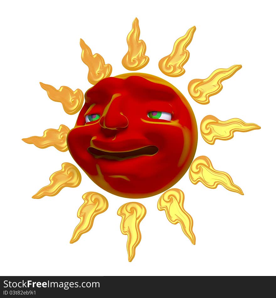 Smiling sun illustration 3d isolated on a white background. Smiling sun illustration 3d isolated on a white background