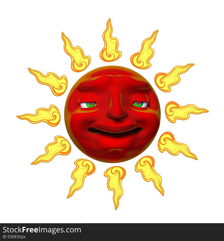 Smiling sun illustration 3d isolated on a white background. Smiling sun illustration 3d isolated on a white background