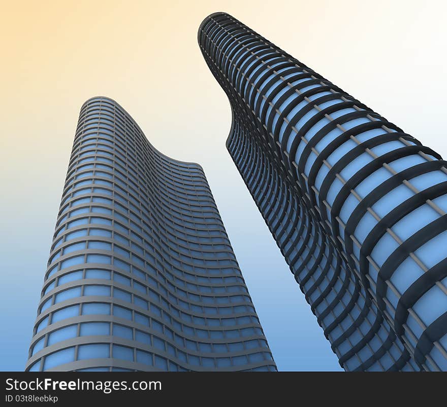 Modern building on a light background.3d render. Modern building on a light background.3d render.