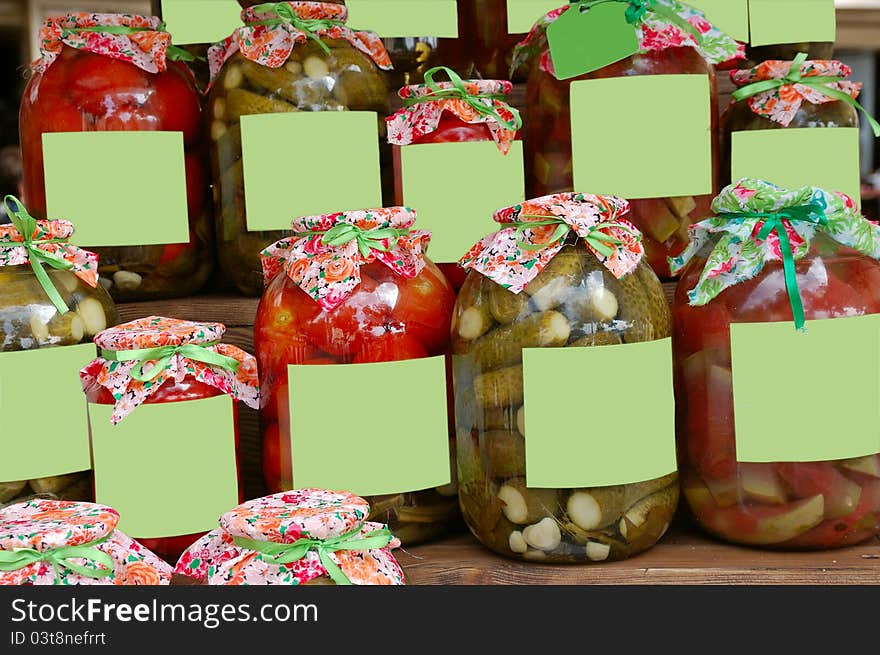 Canned vegetables harvested in the banks horizontally. Canned vegetables harvested in the banks horizontally