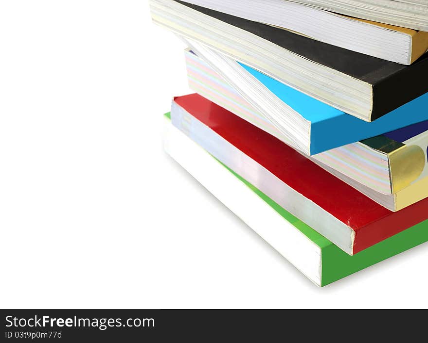 Stack of books, on a white background.