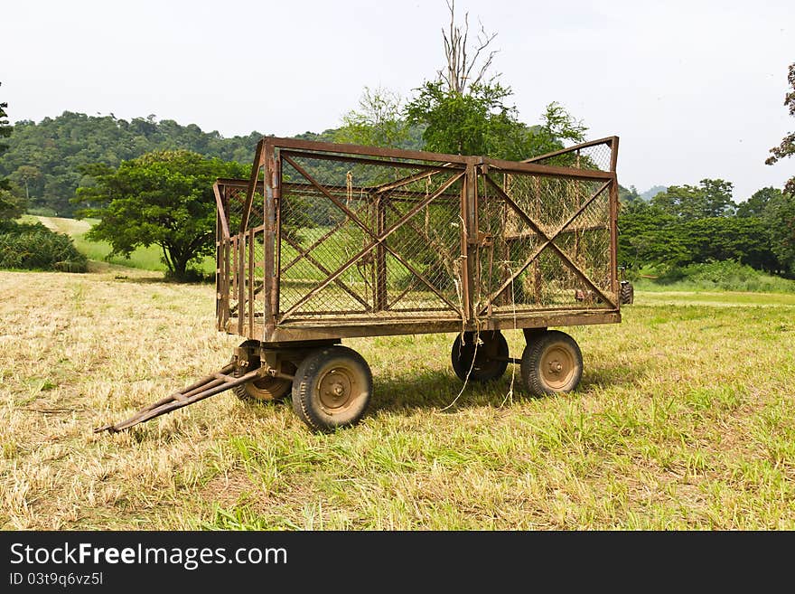 Hay wagon with fresh cut hay or straw