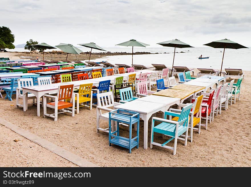 Tables, Chairs, Colorful Seaside