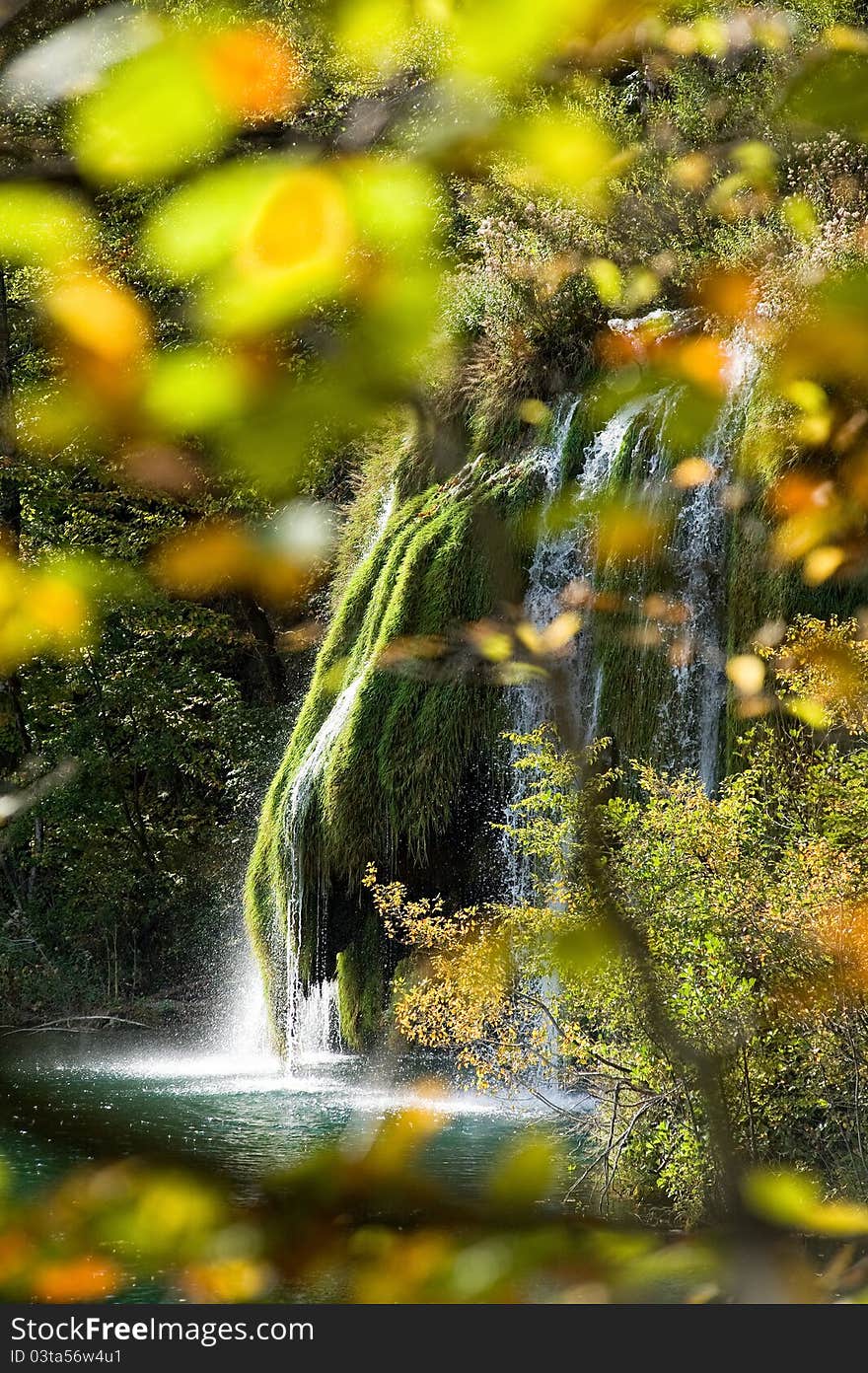 Waterfall in forest Plivicka Jezera Plitvice in autumn. Waterfall in forest Plivicka Jezera Plitvice in autumn