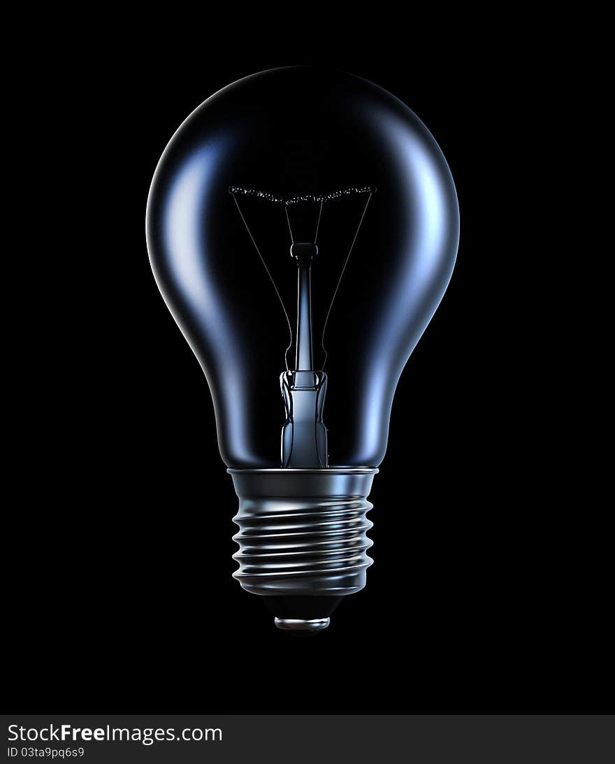 Incandescent lamp on black background, 3d image with a clipping path