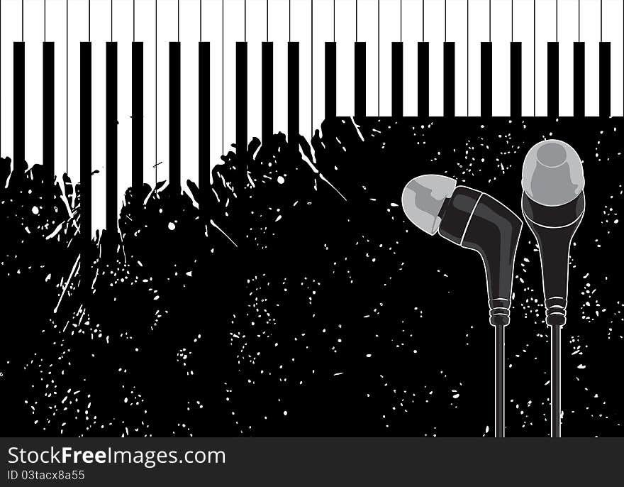 Vector music illustration (headphones and piano keys). Vector music illustration (headphones and piano keys)