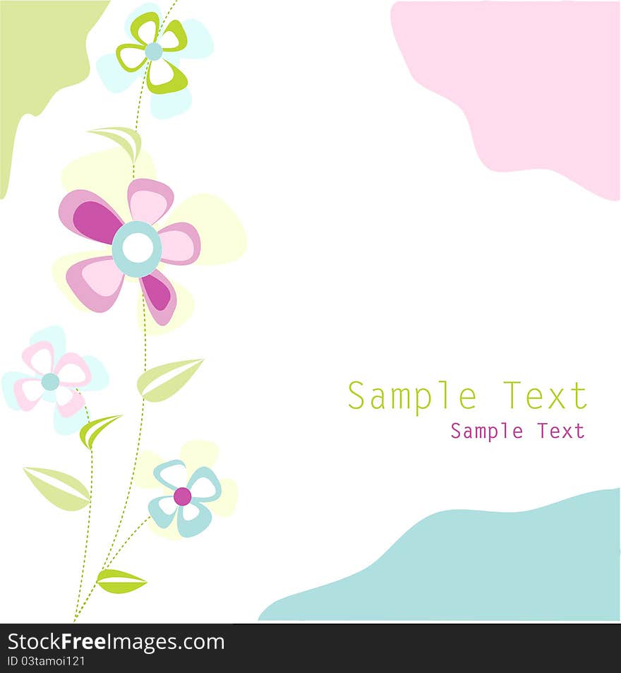 Cute baby color floral card, greeting card on the white background.